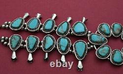 Huge handmade vintage silver and turquoise Squash Blossom Navajo necklace