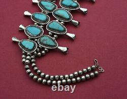 Huge handmade vintage silver and turquoise Squash Blossom Navajo necklace