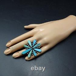 IMPRESSIVE Vintage NAVAJO Sterling Silver FLUSH INLAY TURQUOISE RING size 7.75