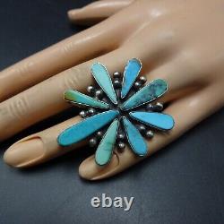 IMPRESSIVE Vintage NAVAJO Sterling Silver FLUSH INLAY TURQUOISE RING size 7.75