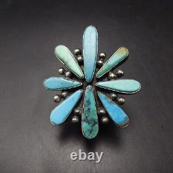 IMPRESSIVE Vintage NAVAJO Sterling Silver FLUSH INLAY TURQUOISE RING size 7.75