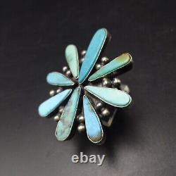 IMPRESSIVE Vintage NAVAJO Sterling Silver FLUSH INLAY TURQUOISE RING size 7.75