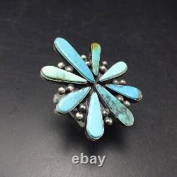 IMPRESSIVE Vintage NAVAJO Sterling Silver FLUSH INLAY TURQUOISE RING size 7.75