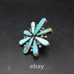IMPRESSIVE Vintage NAVAJO Sterling Silver FLUSH INLAY TURQUOISE RING size 7.75