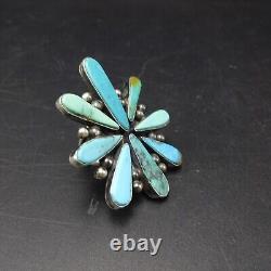 IMPRESSIVE Vintage NAVAJO Sterling Silver FLUSH INLAY TURQUOISE RING size 7.75