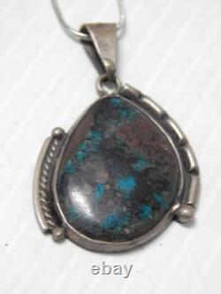 INCREDIBLE STONE VINTAGE NAVAJO STERLING SILVER TURQUOISE NECKLACE free chain