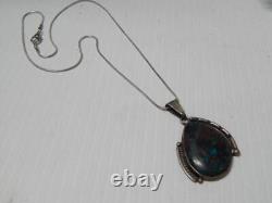 INCREDIBLE STONE VINTAGE NAVAJO STERLING SILVER TURQUOISE NECKLACE free chain