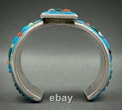 INCREDIBLE Vintage Navajo Silver Turquoise Cornrow Inlay Cuff Bracelet RARE