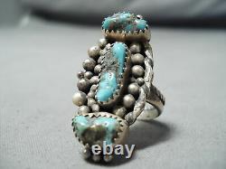 Immense Vintage Navajo Old Kingman Turquoise Sterling Silver Ring Old