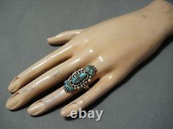 Immense Vintage Navajo Old Kingman Turquoise Sterling Silver Ring Old