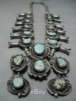 Important #8 Turquoise Vintage Navajo Sterling Silver Squash Blossom Necklace