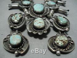 Important #8 Turquoise Vintage Navajo Sterling Silver Squash Blossom Necklace