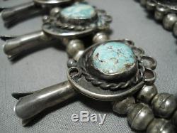 Important #8 Turquoise Vintage Navajo Sterling Silver Squash Blossom Necklace