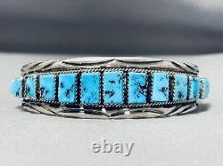 Important Hand Cut Squared Turquoise Vintage Navajo Sterling Silver Bracelet