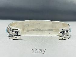 Important Hand Cut Squared Turquoise Vintage Navajo Sterling Silver Bracelet