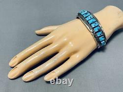 Important Hand Cut Squared Turquoise Vintage Navajo Sterling Silver Bracelet
