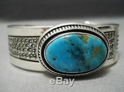 Important Leo Nez Vintage Navajo Turquoise Mountain Sterling Silver Bracelet