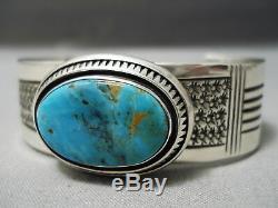 Important Leo Nez Vintage Navajo Turquoise Mountain Sterling Silver Bracelet