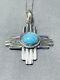 Important Rob Yelowhorse Vintage Navajo Turquoise Cross Sterling Silver Necklace