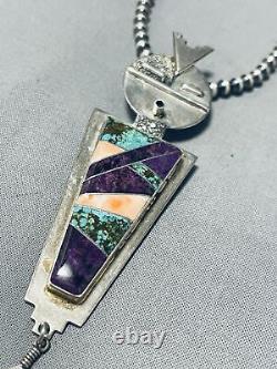 Important Sugulite Turquoise Vintage Navajo Sterling Silver Kachina Necklace