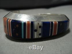 Important Vintage Navajo Gibson Nez Turquoise Sterling Silver Inlay Bracelet