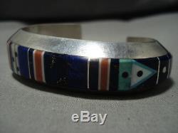 Important Vintage Navajo Gibson Nez Turquoise Sterling Silver Inlay Bracelet