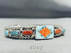 Important Vintage Navajo Ray Tracey Turquoise Sterling Silver Wire Bracelet