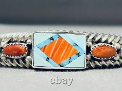 Important Vintage Navajo Ray Tracey Turquoise Sterling Silver Wire Bracelet