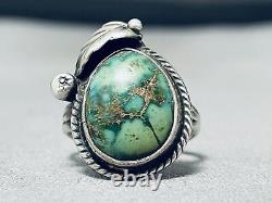 Important Vintage Navajo Sonoran Gold Turquoise Sterling Silver Ring