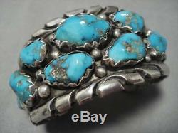 Important Vintage Zuni Chunky Turquoisd Heavy Sterling Silver Bracelet Old