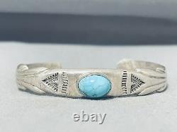Impressive Vintage Navajo Blue Gem Turquoise Sterling Silver Bracelet