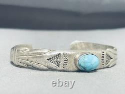 Impressive Vintage Navajo Blue Gem Turquoise Sterling Silver Bracelet