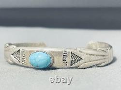 Impressive Vintage Navajo Blue Gem Turquoise Sterling Silver Bracelet