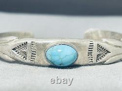 Impressive Vintage Navajo Blue Gem Turquoise Sterling Silver Bracelet