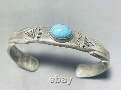 Impressive Vintage Navajo Blue Gem Turquoise Sterling Silver Bracelet