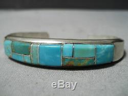 Impressive Vintage Navajo Inlay Royston Turquoise Sterling Silver Bracelet