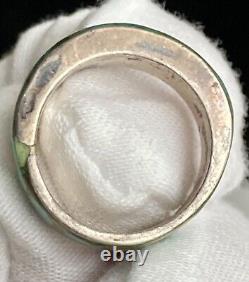 Impressive Vintage Navajo Turquoise Inlay Sterling Silver Ring Old