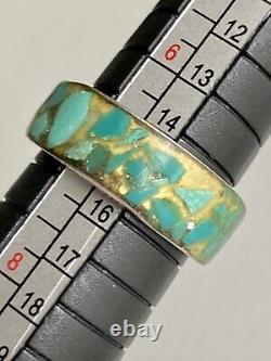 Impressive Vintage Navajo Turquoise Inlay Sterling Silver Ring Old