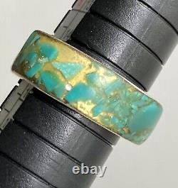 Impressive Vintage Navajo Turquoise Inlay Sterling Silver Ring Old