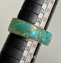 Impressive Vintage Navajo Turquoise Inlay Sterling Silver Ring Old