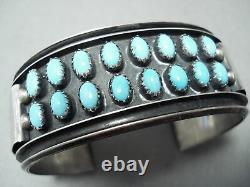 Incredible Double Row Vintage Navajo Turquoise Sterling Silver Bracelet