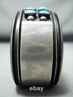 Incredible Double Row Vintage Navajo Turquoise Sterling Silver Bracelet