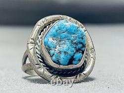 Incredible Vintage Navajo Blue Ocean Turquoise Sterling Silver Ring Old