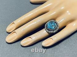 Incredible Vintage Navajo Blue Ocean Turquoise Sterling Silver Ring Old