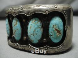 Incredible Vintage Navajo Carico Lake Turquoise Sterling Silver Bracelet Old