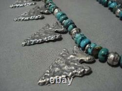 Incredible Vintage Navajo Turquoise Sterling Silver Squash Blossom Necklace