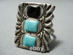 Interesting Vintage Navajo Turquoise Sterling Silver Ring Native American Old