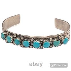 Intricate! Vintage Navajo Snake Eyes Turquoise Sterling Silver Bracelet