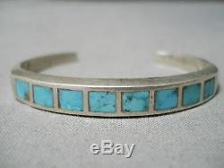 Intricate! Vintage Zuni Navajo Turquoise Inlay Sterling Silver Bracelet Old