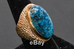 Jack Adakai Navajo Vintage Unisex 14K Yellow Gold & Turquoise Ring Size 7.75